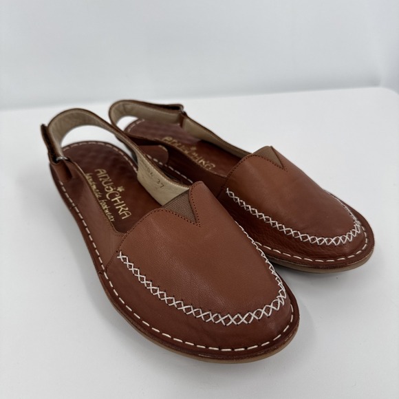 ANUSCHKA BROWN LEATHER Sandals SZ EU 37/US 6-6.5 WOMENS NEW‎ Lightweight & Comfy - Picture 1 of 12